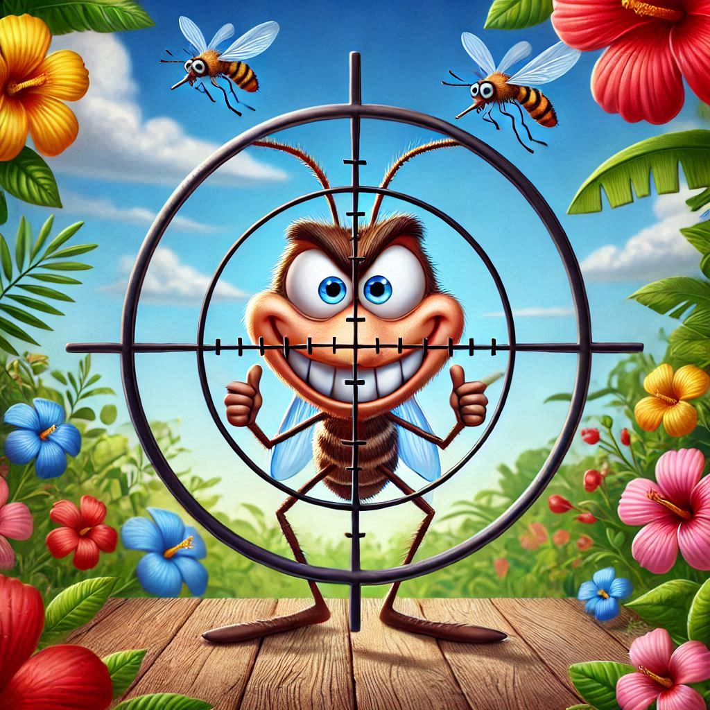 cartoon mosquito in crosshairs looking like a jerk (1)